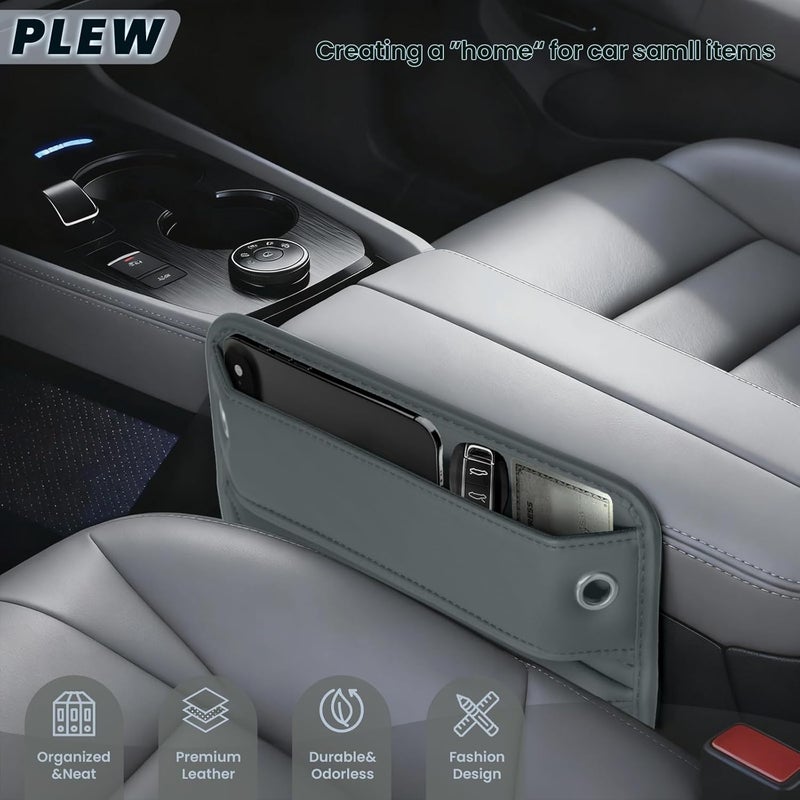 PLEW 2-Pack Car Seat Gap Filler, Premium Leather Console Organizer Universal Fit for Car SUV Truck Multi-Purpose Essentials Organizer - Anti-Drop Auto Interior Accessories（Chogori Grey - Image 2
